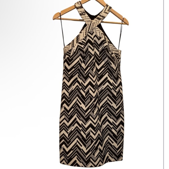 Trina Turk dress Chevron Black Cream hint of gold size 2 NEW Akita - Picture 2 of 6